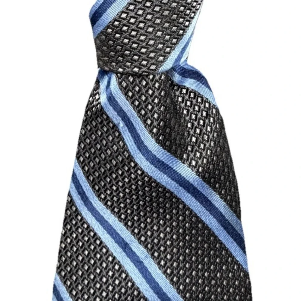Pavone Vtg 90s Handmade Silk Tie Blue Gray Repp Stripe Art Necktie 4x57